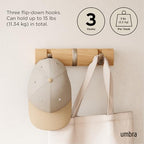 Umbra Flip Coat Rack, Wall Mount Retractable Hooks, 3-Hook, Natural/Nickel - Image 5