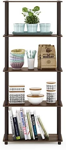 Furinno TURN-N-TUBE Storage Shelves, 5-Tier Book Shelf, Corner Shelf, Toolless Open Shelves, for Organization and Storage, Living Room, Garage, Home Office, Walnut - Image 5