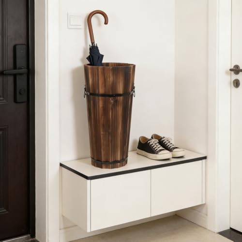 PRETYZOOM Wooden Umbrella Stand Storage Bucket Vintage Entryway Organizer Umbrella Holder Home Hallway Multifunctional Storage Stand 14.96 x 6.69 x 4.72 Inch - Image 4