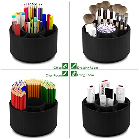 Bamboo Rotating Pencil Holder for Desk, Desk Organizer with 7 Compartments - Image 4