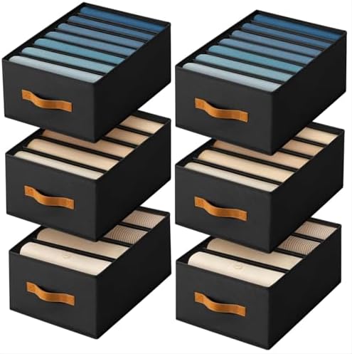 DIMJ Wardrobe Clothes Organizer - 4/5/7 Grids Foldable Closet Drawer Organizer Dividers for Jeans, Pants, Sweater, T Shirt, Storage Bins with Handles for Shelf by DiMJ