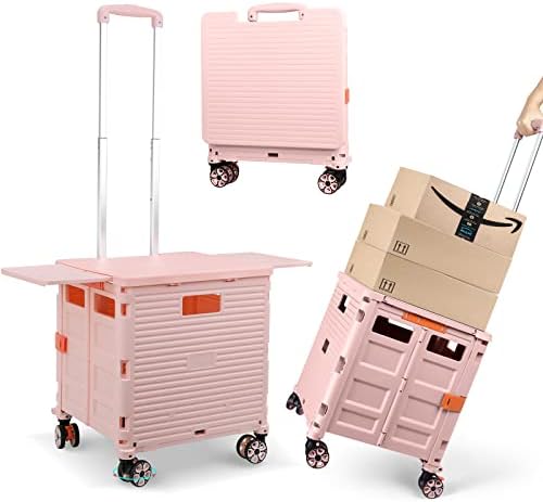 Foldable Utility Cart Folding Portable Rolling Crate with Magnetic Extended Lid,360°Rotate Wheels,176LBS Load Capacity,Heavy Duty Durable Dolly Cart for Teacher Tourist Shopping Office Outdoor by ZIYOULANG