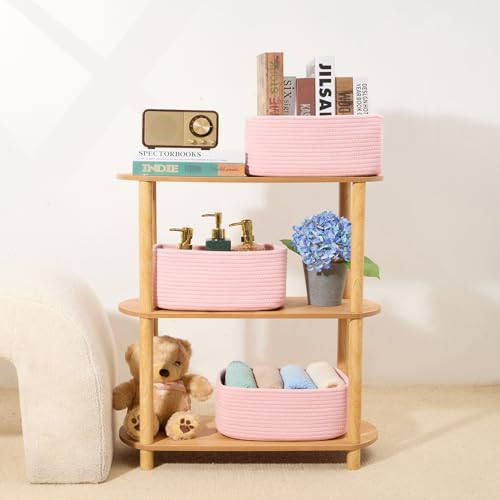 MiniArk Small Storage Baskets for Organizing | Closet Organizer Bins | Shelf Toy Basket | Woven Rope Baskets | Cube Decorative Box | Shallow Basket | 13x8.5x5.1” | 3 Packs Light Pink - Image 6