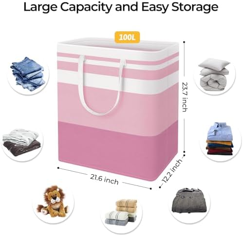 HomeHacks 2 Pack Laundry Baskets, Laundry Hampers Bags (Grey+Pink 100L) - Image 4