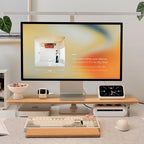 Bamboo Monitor Stand Riser, Natural Desk Shelf with Acrylic Legs by Rocdeer