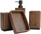 Hymmah Bathroom Accessories Set,Toothbrush Holder Set,4 Pcs Apartment Necessities (Wood Brown) - Image 3