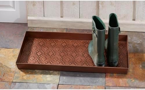 HF by LT Kilim Pattern Metal Boot Tray, 30 x 13 inches, Antique Copper Finish - Image 3