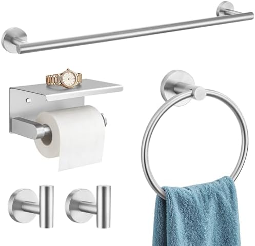 TURS Brushed Nickel 5-Piece Bathroom Hardware Set Towel Bar Set SUS304 Stainless Steel Towel Racks for Bathroom Wall Mounted, 23.6-Inch by TURS