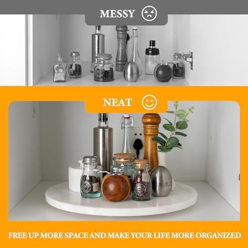 Koville 16'' Marble Lazy Susan for Kitchen Counter, White Marble Turntable for Dinning, Lazy Susans Organizer for Cabinet, Serving Rotation Spinning Tabletop Organizer Swiveling, Spice Rack Storage - Image 6