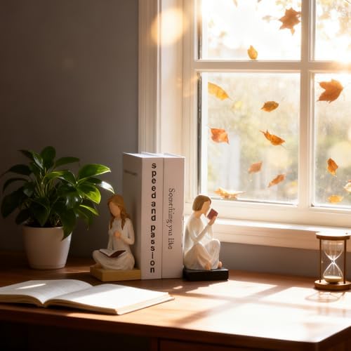 Unique Reading Figurine Book Ends - Book Lovers Gifts for Bookshelf Decorations for Women Readers, Graduates, Students, Teachers, Bookshelf Decor Home Decor for Shelves Desk Office Living Room - Image 4