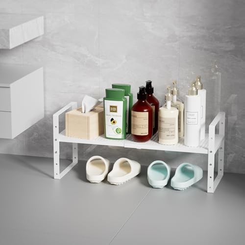 Multi-Functional Metal Shoe Rack,Expandable Adjustable Stackable Kitchen Organizer,Metal Shelf risers for cabinets, Kitchens and Closet, Bathroom(3Packs/White/Medium) - Image 5