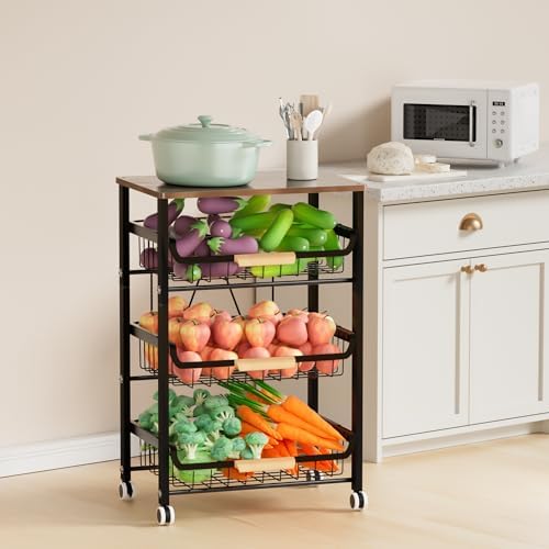 Fruit Vegetable Basket for Kitchen,4 Tier Pantry Organizers and Storage,Snack Organizer for Countertop,Pantry Cart,Metal Wire Storage Shelf Organizer Baskets for Kitchen, Pantry, Bathroom - Image 6