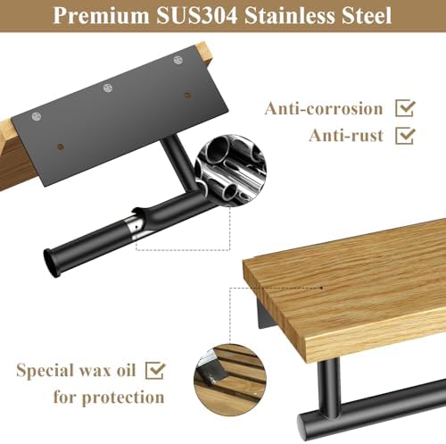 Tindbea Toilet Paper Holder with Wood Shelf, Wooden Wall Mount Tissue Roll Holder, Matte Black Stainless Steel Bathroom Accessories Decor for Household Home Apartment Restroom Essential (Red Oak) - Image 4