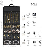 SMRITI Hanging Jewelry Organizer with Dual Zippered Pockets Canvas Double Sided Rotating Hanger Necklace Hanging Wall Organizer Earring Dustproof Holder Wall Mount Accessories Display Bag(Dark Grey) - Image 6