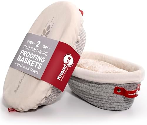 KneadAce Cotton Rope Banneton Bread Proofing Basket Set, 2 x Oval Bread Basket with Liners & Covers for Artisan Bread Baking, Sourdough Bread Baking Supplies by KneadAce-DesignedbyBakers