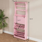 Pink Hidden Shoe Cabinet with 3 Flip Drawers & Coat Rack, Entryway - Image 2