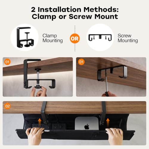 No Drill Under Desk Cable Management Tray, 28 Inch, Black - Image 7