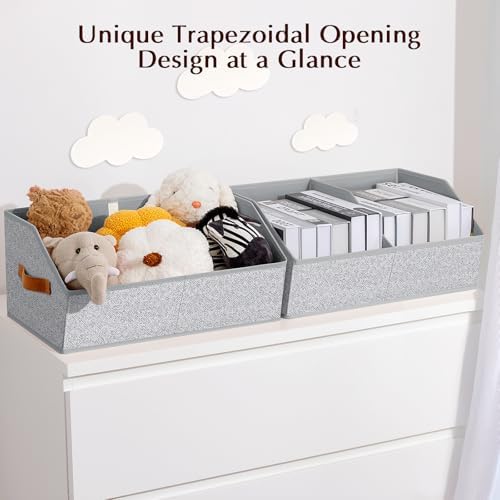 Homsorout Closet Organizers and Storage Bins - 4 Pack Collapsible Divided Trapezoidal Cube Storage Bins Baskets with Orange Handle for Organizing Clothes Blankets, Toys, Books, Towels(Ant Gray) - Image 4