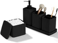 Matte Black Bathroom Accessories Set 5 Pieces, Resin Toothbrush Holders Set Complete with Soap Dispenser, Toothbrush Holder, Vanity Tray, Bathroom Tumbler and Qtip Holder for Small Spaces by LetUsMakeHomeYourFavoriteDestination