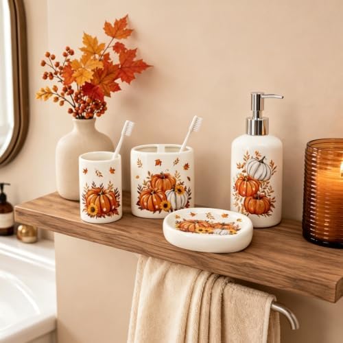 FYSUIMU 4Pcs Fall Thanksgiving Bathroom Accessories, Pumpkin Leaves - Image 3