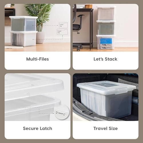 IRIS USA File Box, Plastic File Organizer with Lids for Letter/Legal File, Portable Document Box For Moving, Storage Bin with Durable and Secure Lid, Stackable Nestable BPA-Free, Pearl 35 Qt. 8 Pack - Image 5