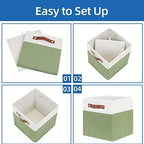Temary Fabric Storage Bin 11x11 Cube Storage Bins for Home, 4 Pack Fabric Organizer Bins Cube Organizer Bins with Leather Handles Decorative Storage Bins for Shelf (White&Green) - Image 5