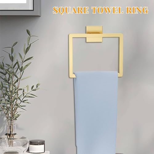 Brushed Gold Towel Bar Set 5 Pieces Bathroom Hardware Accessories Set,Upgraded Toilet Paper Holder with Shelf,Stainless Steel Towel Holder Set for Bathroom,Wall-Mounted 23.6 in - Image 3