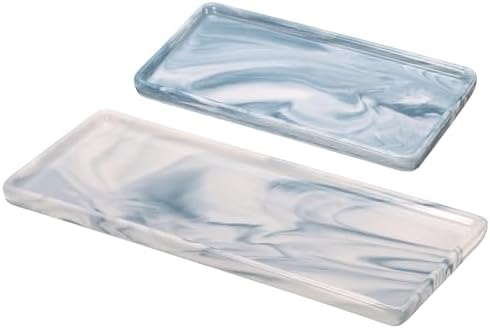 Uxcell 2-Pack Marble Ceramic Bathroom Vanity Tray, Blue, Rectangular, 2 Sizes (Small & Medium), Shatterproof & Heat-Resistant, Organizer for Soaps, Keys, Trinkets by uxcell