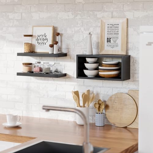 RICHER HOUSE 3-Set Black Floating Wall Shelves, Bathroom Shelf Over Toilet - Image 6