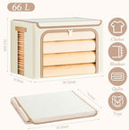 Yecaye Foldable Large Clothes Storage Bins with Lid, Beige, 66L, 3 Pack - Image 2