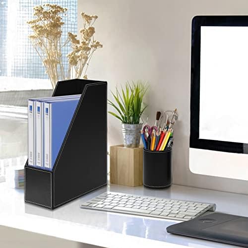 6 Piece Office Supplies/Desk Organizer Set with Desktop Leather Writing Pad,File Paper Tray,Magazine folder Holder, Pen Cup,Sticky Note Holder,Letter Mail Sorter,Workspace Decor for Women Men Black - Image 3