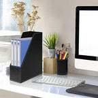 6 Piece Office Supplies/Desk Organizer Set with Desktop Leather Writing Pad,File Paper Tray,Magazine folder Holder, Pen Cup,Sticky Note Holder,Letter Mail Sorter,Workspace Decor for Women Men Black - Image 3