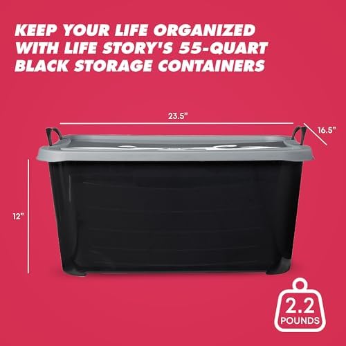 Life Story 6 Pack Stackable Storage Bin, 55 Qt Home Organizers, Black/Gray - Image 3