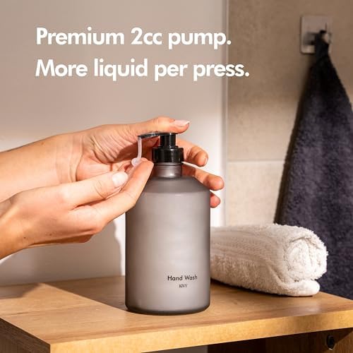 KIVY Glass Soap Dispenser Set 2X 16oz - incl. Waterproof Labels - with Pump - Image 3