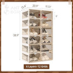 ANTBOX Foldable Shoe Rack,Shoe Organizers for Closet Plastic Shoe Storage Box For Entryway,Living Room,Large Sturdy Stackable Sneaker Cabinet Bins With Magnetic Clear Door 6 Tiers 12 Pairs - Image 3
