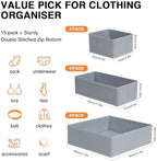 DIMJ Drawer Organizer 15 Pack - Foldable Baby Clothes Storage & Dresser Organizer for Nursery, Bedroom, Closet - Nursery Organization Dresser Dividers for underwear, Sock,Bra, Belt, Tie, Gray - Image 2