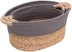 Seville Classics Premium Natural Handwoven Portable Laundry Bin Basket with Carrying Handles, Household Storage for Clothes, Linens, Sheets, Natural Water Hyacinth and Gray Rope, 3 Piece Set - Image 6