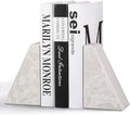 Marble Bookends for Heavy Books, Decorative Book Ends for Shelves, Durable and Heavy-Duty Bookends for Hardback Book & CDS, Off-White Unique Books Stopper & Holder, Set of 2 by Karibiber