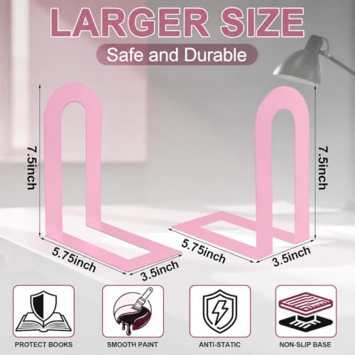 Chunful 6 Pcs Pink Metal BookEnds Shelves, 7.5 x 5.75 x 3.5 in - Image 2