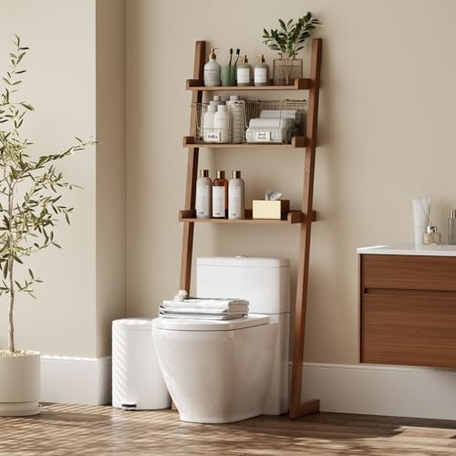 Over The Toilet Storage Shelf Wood, 3-Tier Above Toilet Organizer Rack, Freestanding Above Toilet Shelf for Bathroom, Laundry, Space Saver, Walnut Color. by YQJJGL