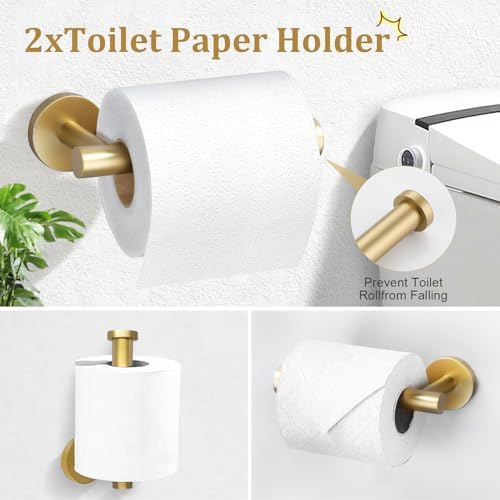 TURS Brushed Gold 8 Piece Bathroom Hardware Set, SUS304 Stainless Steel 24 Inch and 20 Inch Bath Towel Bar Set, Round Bathroom Accessories Kit Wall Mounted - Image 4