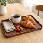 Walnut Wood Serving Tray, 13.4 x 9 Inch Rectangular Platter with Raised Rim - Image 3
