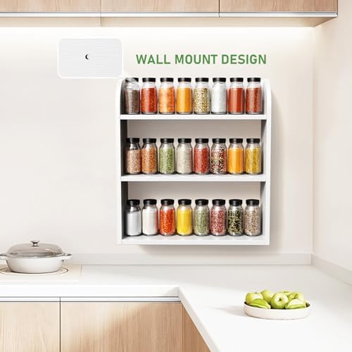 ROMGUAR CRAFT 3 Tier Bamboo Spice Rack, Countertop or Wall Mounting, White - Image 2