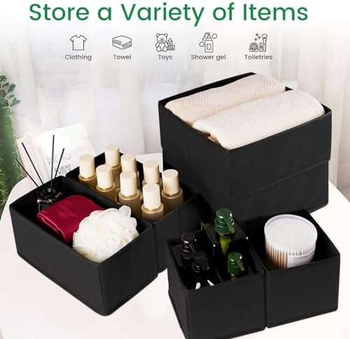 Criusia 16 Pack Underwear Drawer Organizer, Drawer Organizer Clothes, Foldable Cloth Storage Box Closet Dresser Drawer Divider Organizer for Clothes, Scarves (Black) - Image 7