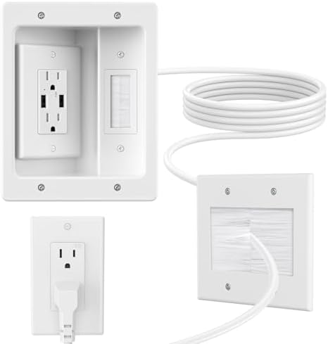 in Wall Cable Management Kit with Brush Wall Plate,AC Outlets & USB-a Ports,9ft Cord,Hide Cords Recessed Wall Outlet for TV Cable Management,HDMI Cables and Home Theater Systems by Unknown