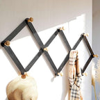 Dseap Expandable Coat Rack (Larger Version) - 24” High, Anti-Slip, Ultra Heavy Duty Wooden Accordian Wall Hanger with 10 Study Peg Hooks for Clothing Hats Jackets Bags, Black/Natural by Dseap