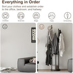 Muwuele Solid Wood Rotary Coat Rack, Freestanding Coat Rack with 3 Shelves and 9 Hooks, Coat tree for Bedroom, Entryway, Livingroom, Coat Hanger Stand for Coats, Scarves, Handbags (Black) - Image 6