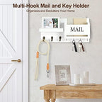 Lwenki Mail Organizer for Wall Mount – Key Holder with Shelf Includes Letter Holder and Hooks for Hallway Farmhouse Decor – Rustic Wood with Flush Mounting Hardware (16.5” x 9.1” x 3.4”) (White) - Image 4