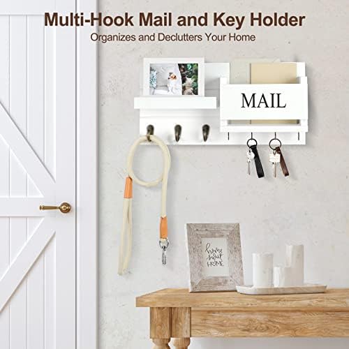 Lwenki Mail Organizer for Wall Mount – Key Holder with Shelf Includes Letter Holder and Hooks for Hallway Farmhouse Decor – Rustic Wood with Flush Mounting Hardware (16.5” x 9.1” x 3.4”) (White) - Image 4