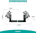 Tree Bookends with Heart-Shaped Leaves - Steel with Epoxy Coating and Wood Base - Decorative Pair of Book Holders for Shelves and Desk - Black – Geguton - Image 2